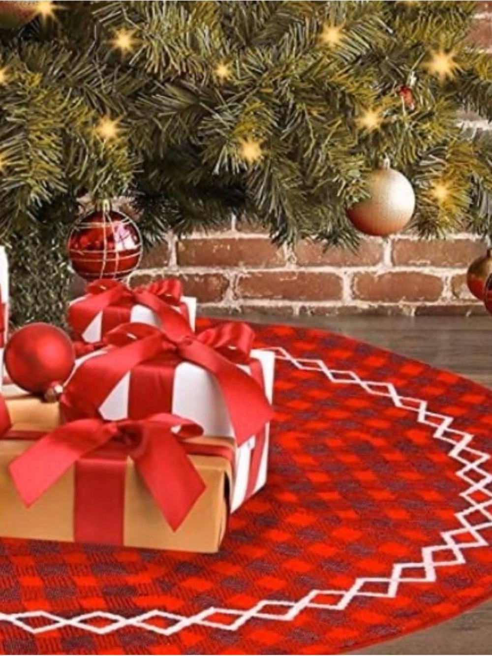 🎄 44" Christmas Tree Skirt Buffalo Plaid Check Festive Holiday ❄️
